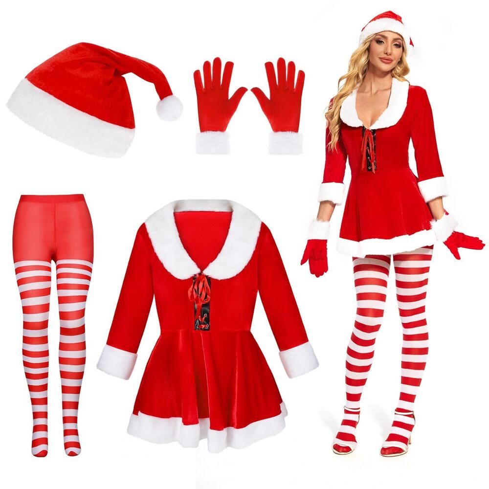 9761 Mrs Claus Costume 4PCS Adult Miss Claus Santa Dress Christmas Outfit
